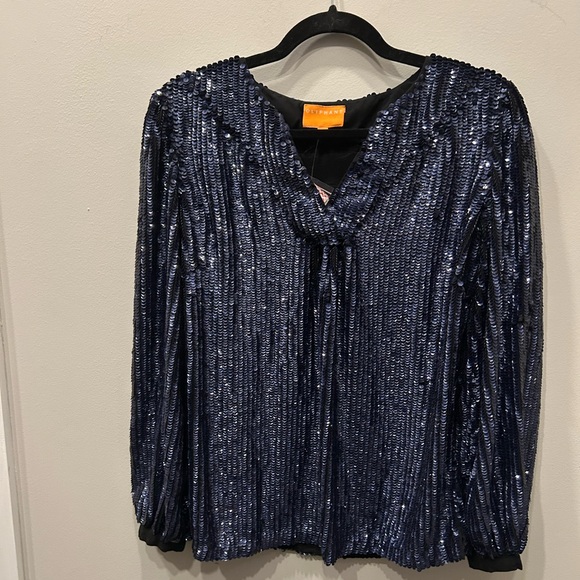 Oliphant Sequin V Neck Blouse with Button Detail at the Sleeve - Picture 4 of 8